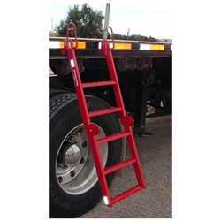 Deckmate Ladder attached to rub rail on flatbed trailer
