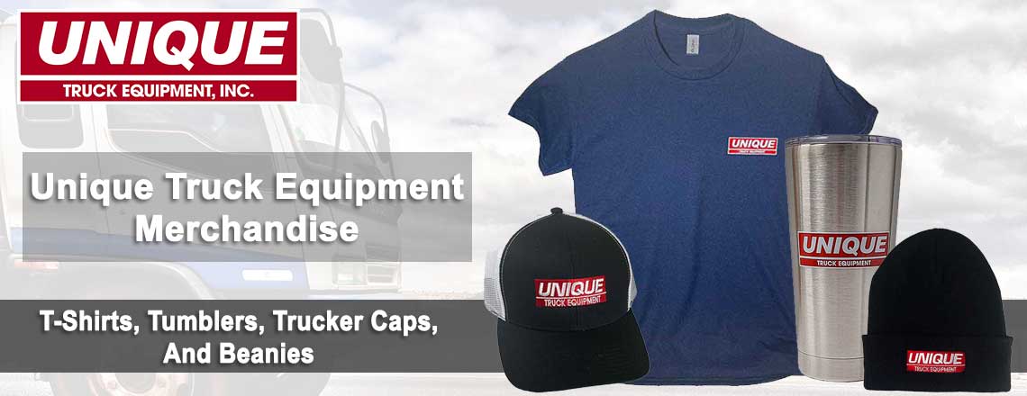 Unique Truck Equipment Merchandise T-Shirts, Tumblers, Trucker Caps, and Beanies.